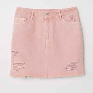 NWT H&M Light Pink Distressed Mini Jean Skirt ~sz 10
